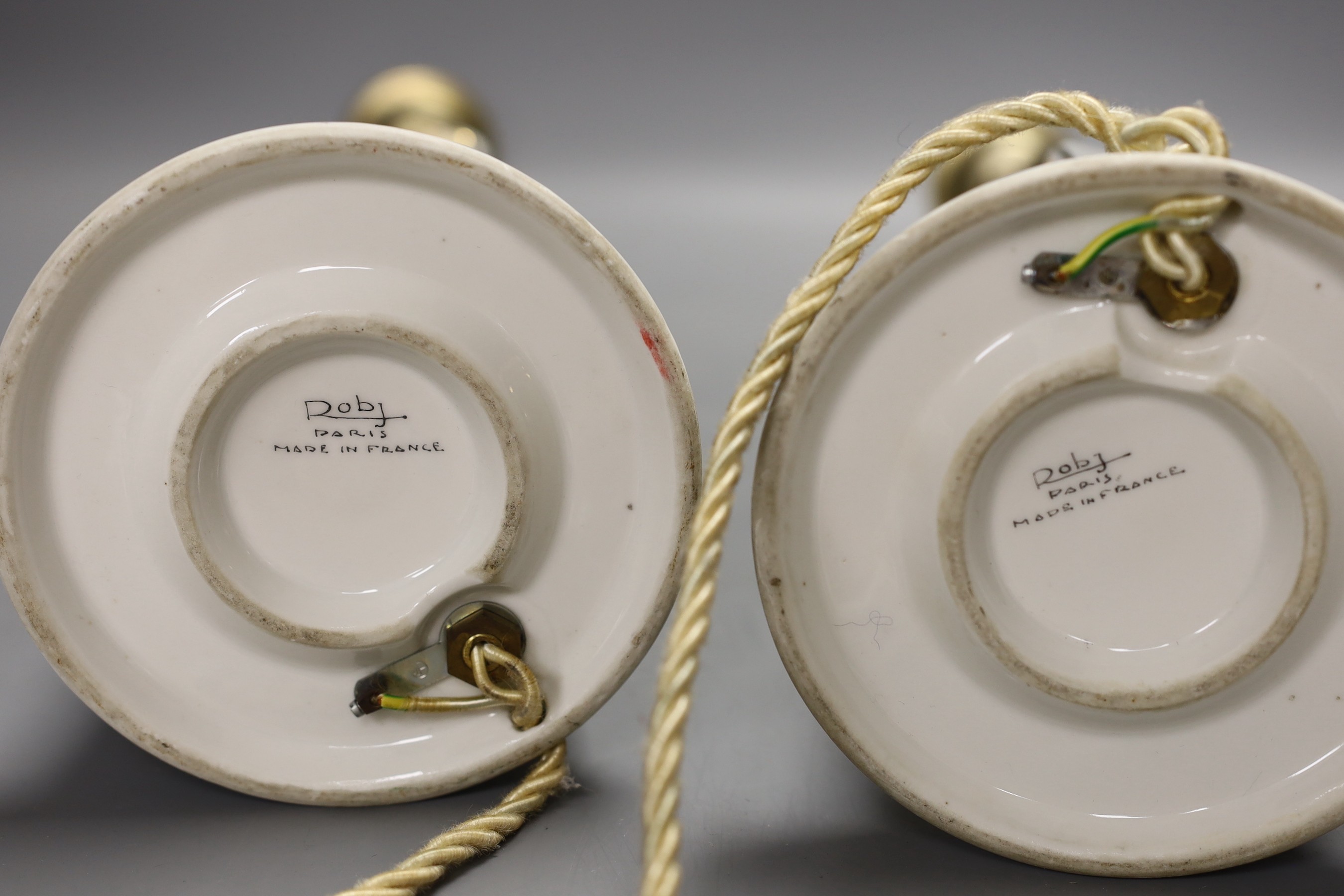 Two Robj porcelain figural table lamps, total height 41cm
